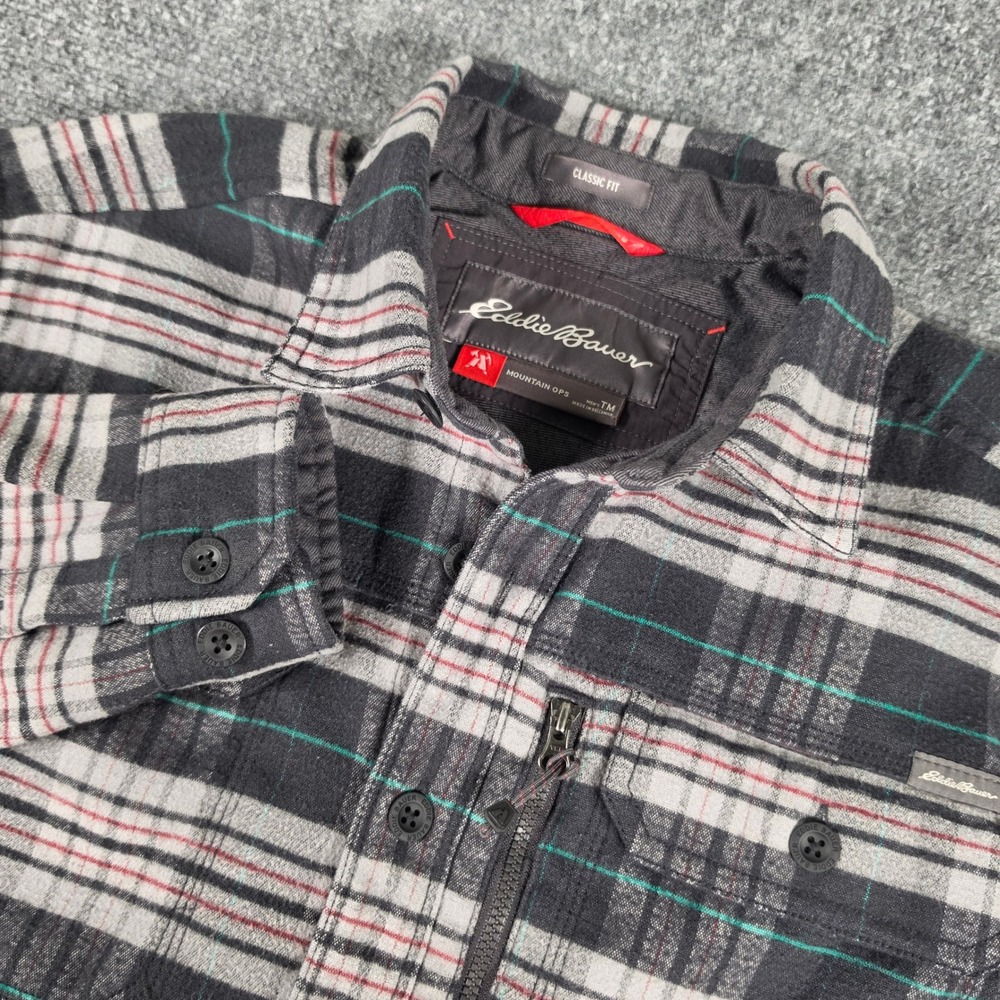 Eddie Bauer Mountain Ops Shirt Mens M Black Plaid Flannel Classic Fit 13224459